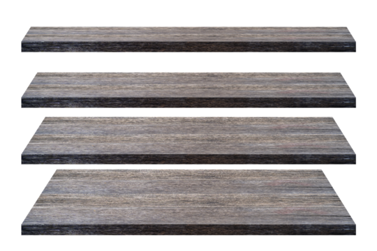 Wooden shelves isolated on white. Rustic rough wooden plank with nature color.