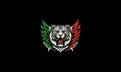 Fototapeta premium head tiger roar with wings italy vector flat design