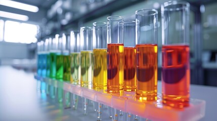 Multicolored liquid on white background in lab equipment