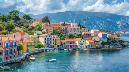 Fototapeta premium Colorful Mediterranean Village by the Sea