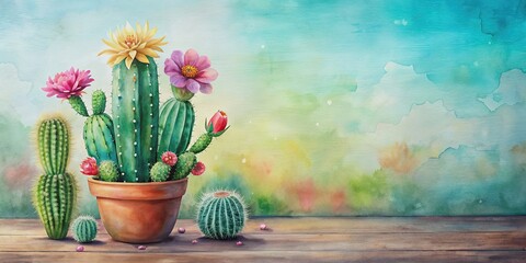 Cactus and flowers painting style, cactus, flowers, paint, art, colorful, southwest, desert, nature, vibrant, stylized
