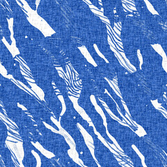 Whimsical seaweed kelp coastal electric blue beach pattern. Batik screen block print cloth effect. Playful tropical summervacation background. Modern scandi underwater plant seamless design.