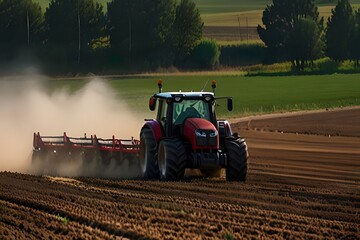 Obraz premium A modern tractor working on cultivated buds, demonstrating the integration of advanced machinery in agricultural processes - Empowering agriculture with modern technology.