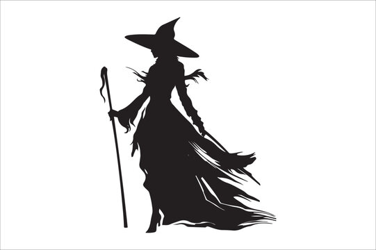 recommend clip art: witch silhouette illustration. Halloween witch silhouette. A Silhouette of Witch with Broom.