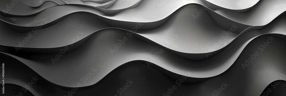 Poster 3d render of abstract wavy black and white background