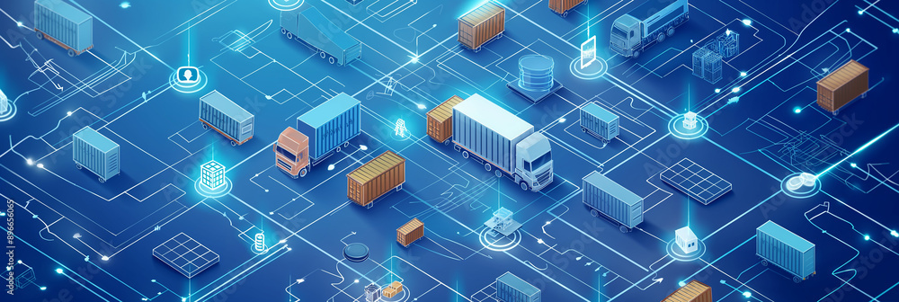 Aufkleber global logistics network connecting trucks and cargo containers using artificial intelligence