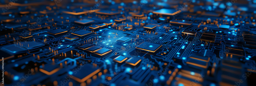 Poster complex electronic circuit board pulsating with energy