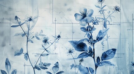  background with flowers, botanical blueprint, sketch, drawing, floral background