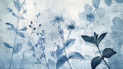  background with flowers, botanical blueprint, sketch, drawing, floral background