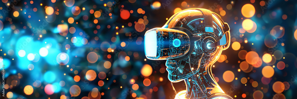 Aufkleber Artificial intelligence experiencing virtual reality using vr glasses
