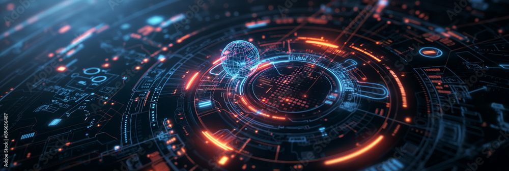 Aufkleber Global network rotating inside futuristic technological interface