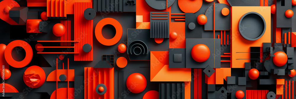 Poster Abstract composition featuring orange and black geometric shapes forming intricate pattern