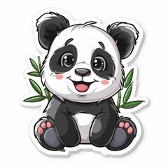Obraz premium Adorable Cartoon Panda Bear with Bamboo