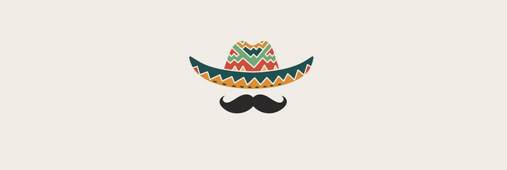 Mexican man wearing traditional sombrero hat and mustache celebrating cinco de mayo