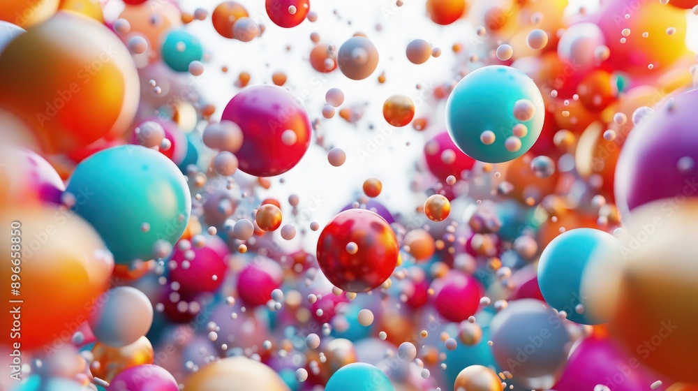 Poster 3d render of abstract art color splash based on small balls particles