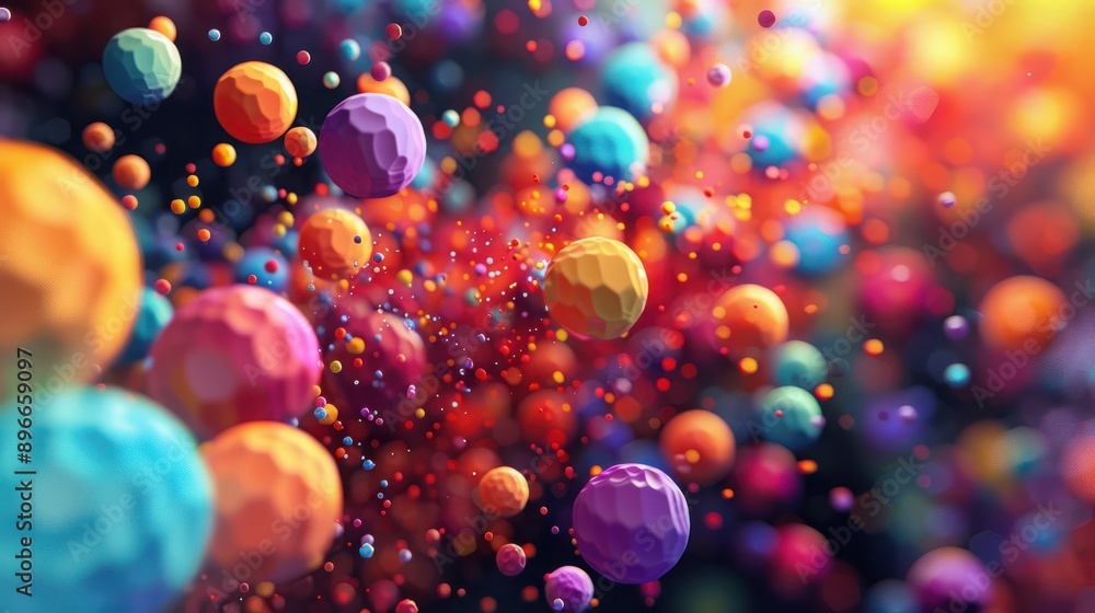 Poster 3d render of abstract art color splash based on small balls particles