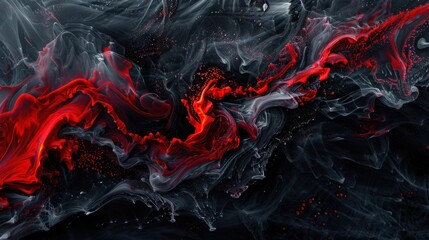 Abstract black and red acrylic ink in water. Fantastic chaotic black and red pattern.