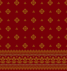 Native ethnic geometric pattern samless gold and red on a red background. Native American fabric, tiles, rugs, shirts