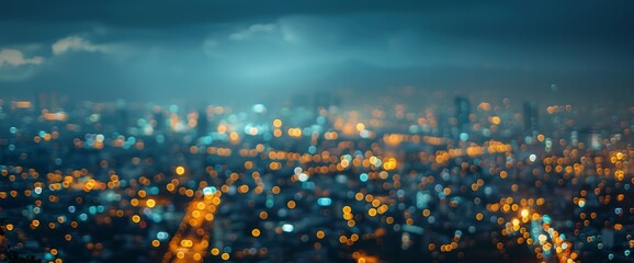 Abstract City Lights Bokeh Background with Blue Sky - Urban Landscape at Dusk
