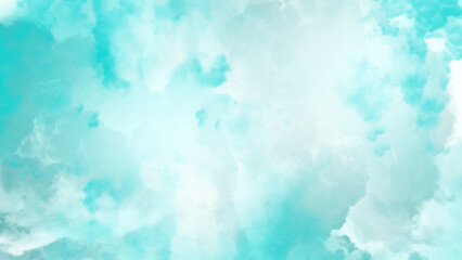 Blue watercolor and paper texture. Blue turquoise teal mint cyan white abstract watercolor. Creative and painted cloudy sky blue watercolor background,