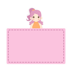 Cute label name tag with girl illustration