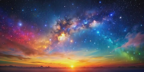 Fototapeta premium Colorful of a night sky filled with stars and vibrant hues , night sky, colorful,stars, vibrant, sky, celestial, galaxy