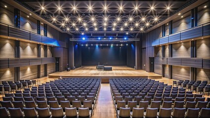 Empty seats in half-dark auditorium during live performance, auditorium, empty, seats, half-darkness, live performance