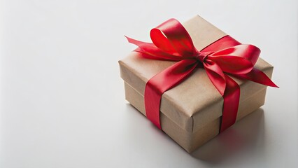 Obraz premium A gift box wrapped in a red ribbon on white background, gift, box, red, ribbon, present, surprise, holiday, celebration