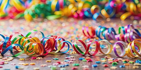 Obraz premium A festive scene with colorful streamers scattered on the ground , celebration, party, decorations, festive, event, streamers