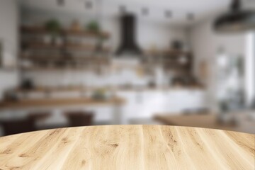 kitchen table top on home interior background.