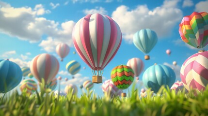 Obraz premium A whimsical 3D clipart of a hot air balloon festival
