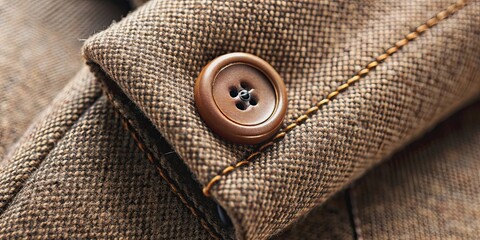 Close-up of a coat sleeve with intricate stitching and button detail, coat, sleeve, detail, fashion, fabric, textile