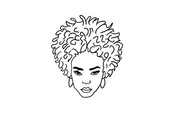 vector illustration of silhouette of cute woman with afro hair