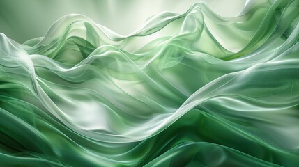Fototapeta premium A flowing, abstract green fabric with smooth, translucent waves. The fabric undulates softly, creating a sense of movement and fluidity.