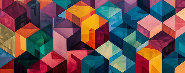 Geometric abstract pattern with colorful 3D cubes