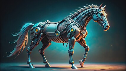 Futuristic robotic horse with cyberpunk enhancements, cyberpunk, futuristic, robotic, horse