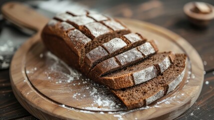 Sliced homemade rustic rye bread