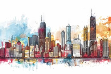 hand drawn panorama of city skyline