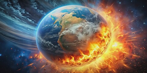 Obraz premium Catastrophic explosion and destruction of earth's core, catastrophic, explosion, destruction, earth, core