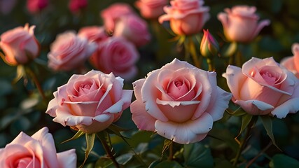Amazing pink roses - beauty of nature in Russia in sunset Generative AI