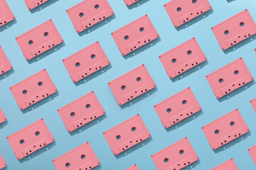 Pink tape recorder on a white background