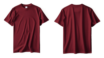 Maroon Red T-Shirt Front and Back Mockup on Transparent Background PNG - Shirt Clothing Fashion Blank Template Design Clothes Cotton Clothes Plain Textile Wear Top Tee
