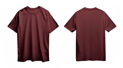 Maroon Red T-Shirt Front and Back Mockup on Transparent Background PNG - Shirt Clothing Fashion Blank Template Design Clothes Cotton Clothes Plain Textile Wear Top Tee
