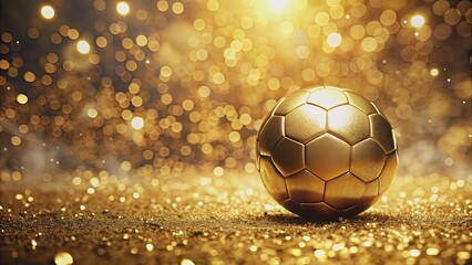 Fototapeta premium Shiny golden soccer ball in a sparkling festive background, shiny, golden, soccer ball, sparkling, festive, background