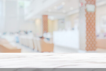 Marble table top with blur hospital clinic medical interior background