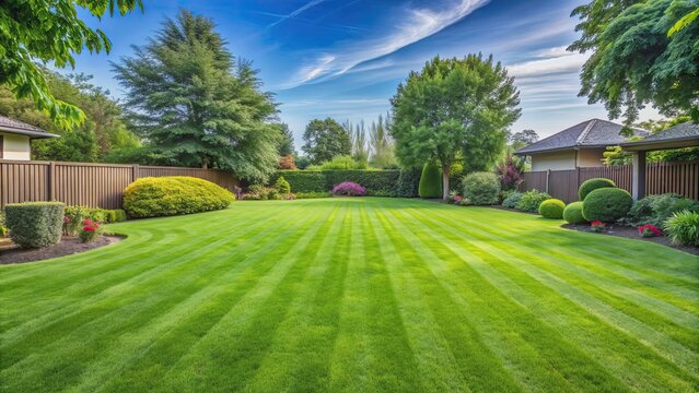 Freshly cut green grass lawn in the backyard, backyard, landscape, grass, green, healthy, fresh, garden, lawn, cut, mowed