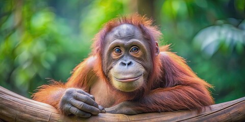 Adorable orangutan sitting in a playful pose , cute, cute animal, primate, orangutan, wildlife, mammal, endangered species