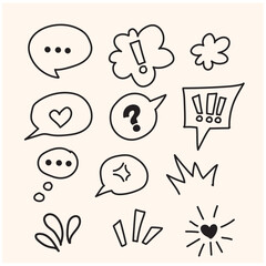 Emoticon effects design line elements. Hand drawn speech bubble set With illustration style doodle and line art