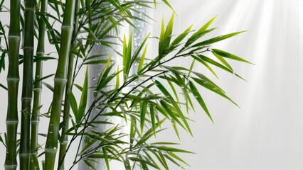 Sharp high resolution shot of wet bamboo leaves on a pure white background