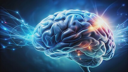 A close-up of a human brain, showing the contrast between conscious and unconscious thoughts and feelings, mind